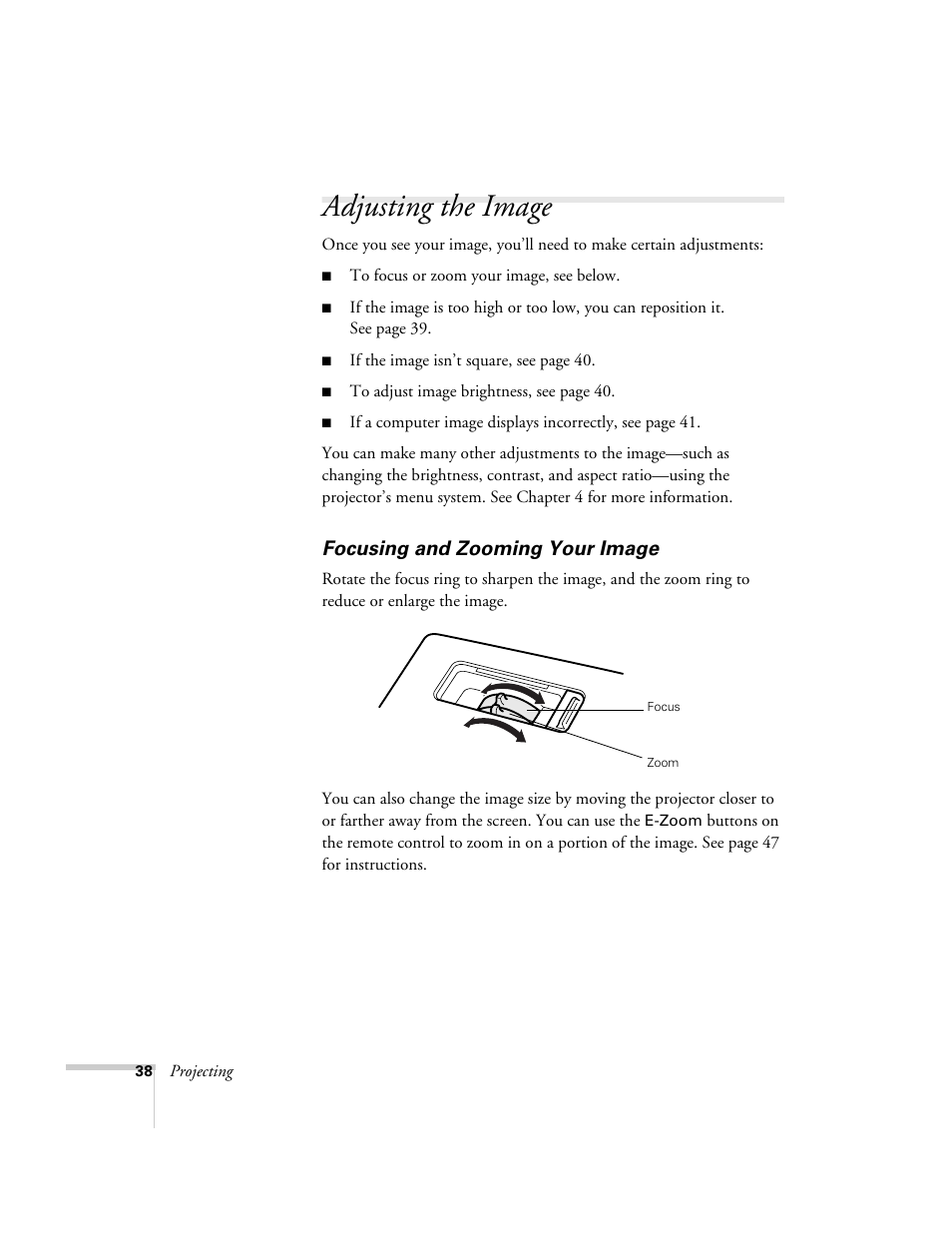Adjusting the image, Focusing and zooming your image | Nortel Networks 822p User Manual | Page 38 / 118