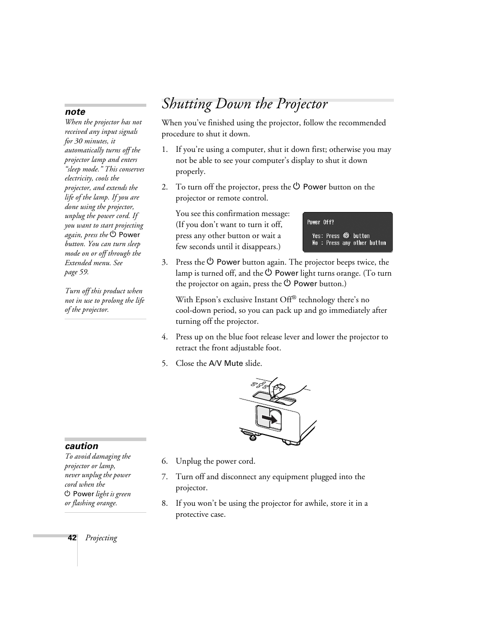 Shutting down the projector | Nortel Networks 822p User Manual | Page 42 / 118