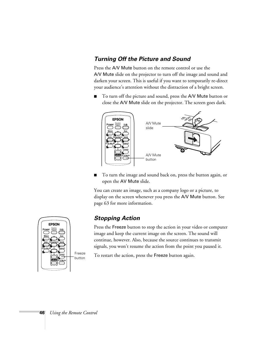 Turning off the picture and sound, Stopping action, Turning off the picture and sound stopping action | Nortel Networks 822p User Manual | Page 46 / 118