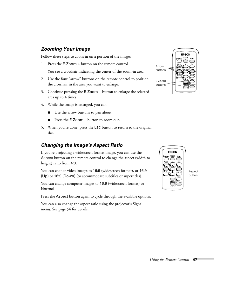 Zooming your image, Changing the image’s aspect ratio | Nortel Networks 822p User Manual | Page 47 / 118