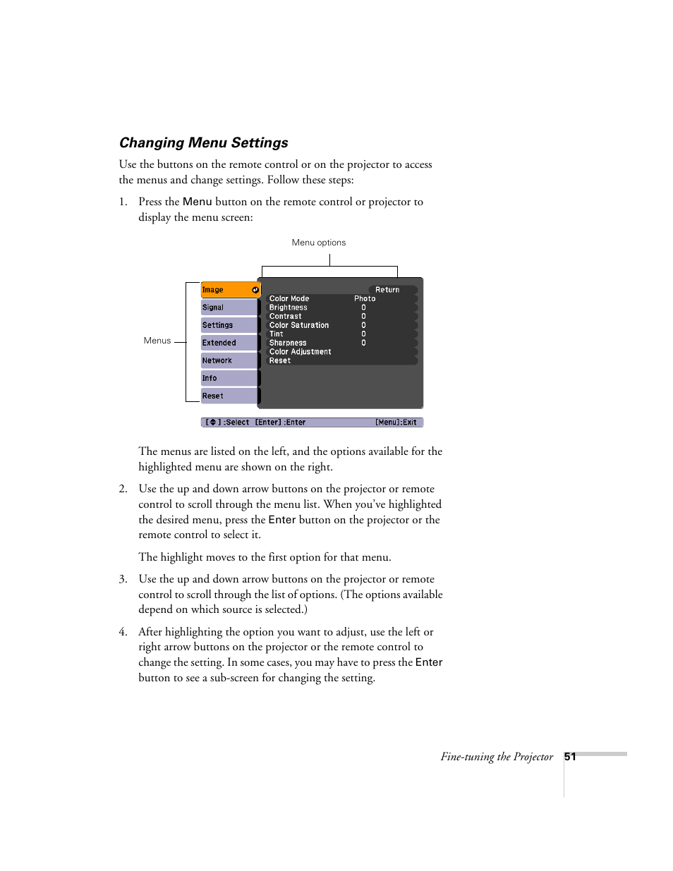 Changing menu settings | Nortel Networks 822p User Manual | Page 51 / 118