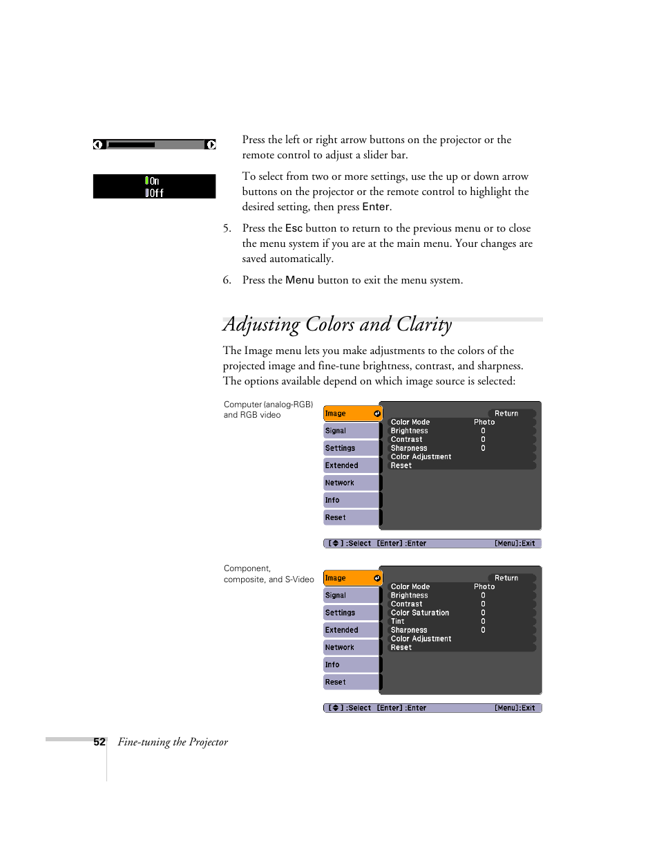 Adjusting colors and clarity, Adjusting image colors and clarity | Nortel Networks 822p User Manual | Page 52 / 118