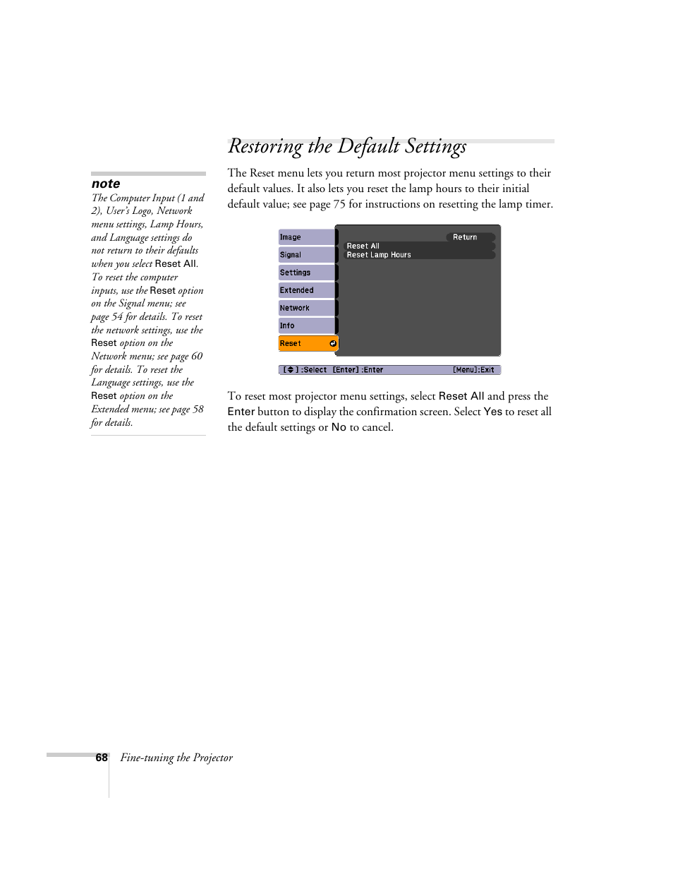 Restoring the default settings | Nortel Networks 822p User Manual | Page 68 / 118