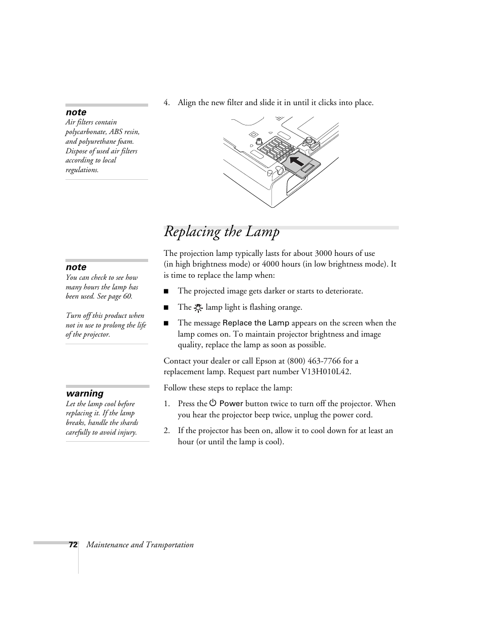 Replacing the lamp | Nortel Networks 822p User Manual | Page 72 / 118