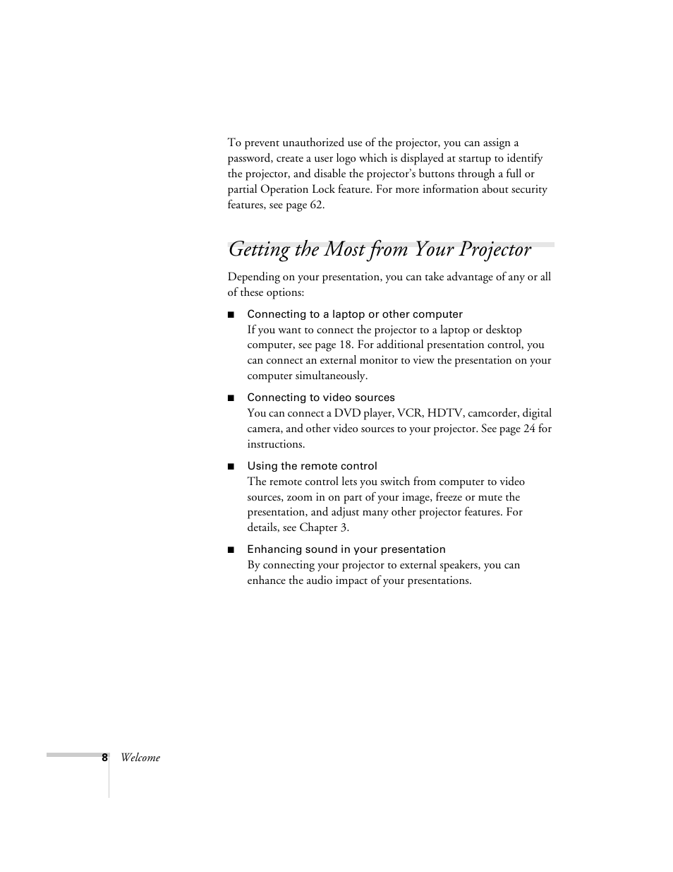 Getting the most from your projector | Nortel Networks 822p User Manual | Page 8 / 118