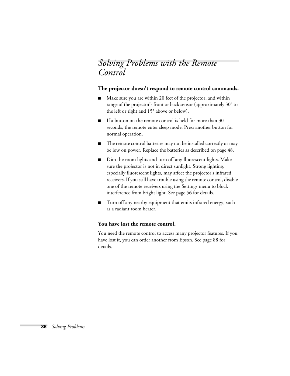 Solving problems with the remote control | Nortel Networks 822p User Manual | Page 86 / 118