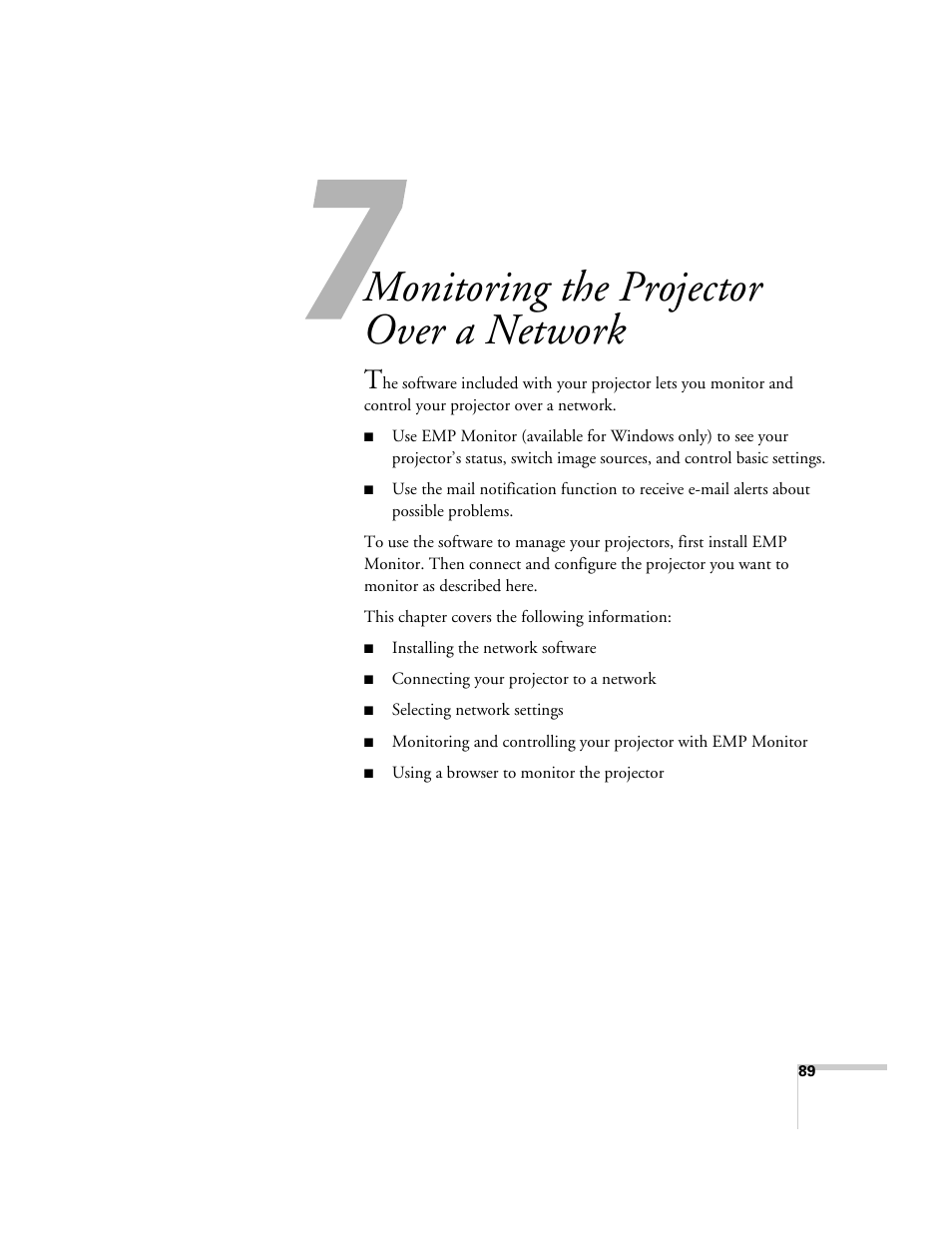 Monitoring the projector over a network | Nortel Networks 822p User Manual | Page 89 / 118