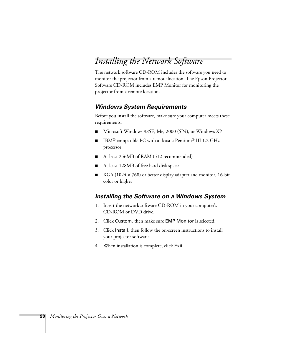 Installing the network software, Windows system requirements, Installing the software on a windows system | Nortel Networks 822p User Manual | Page 90 / 118