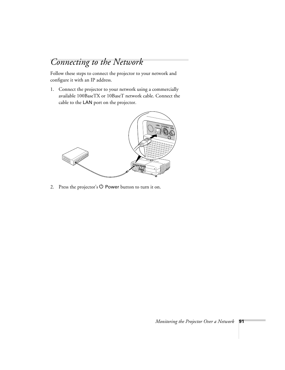 Connecting to the network, Connecting your projector to a network | Nortel Networks 822p User Manual | Page 91 / 118