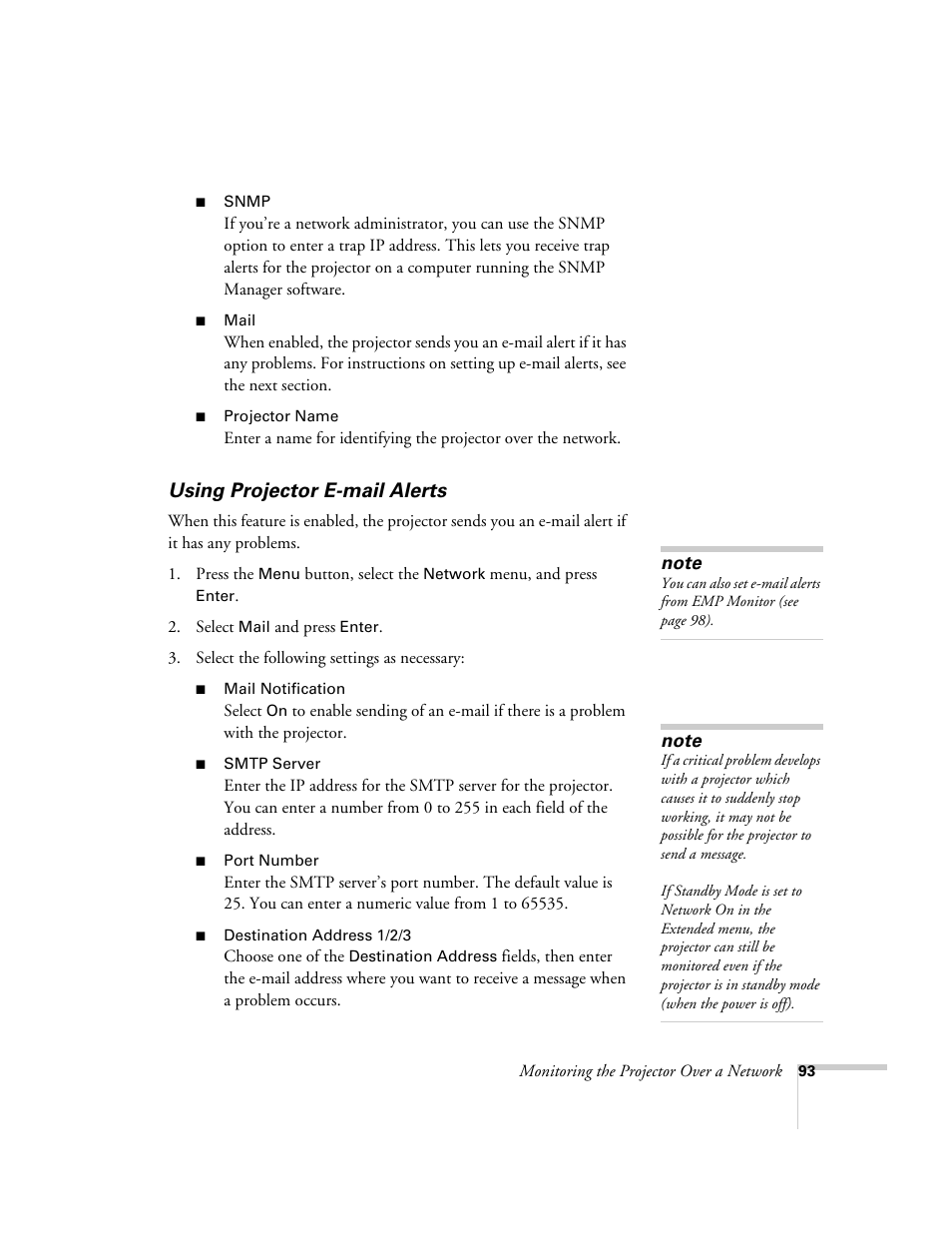 Using projector e-mail alerts | Nortel Networks 822p User Manual | Page 93 / 118