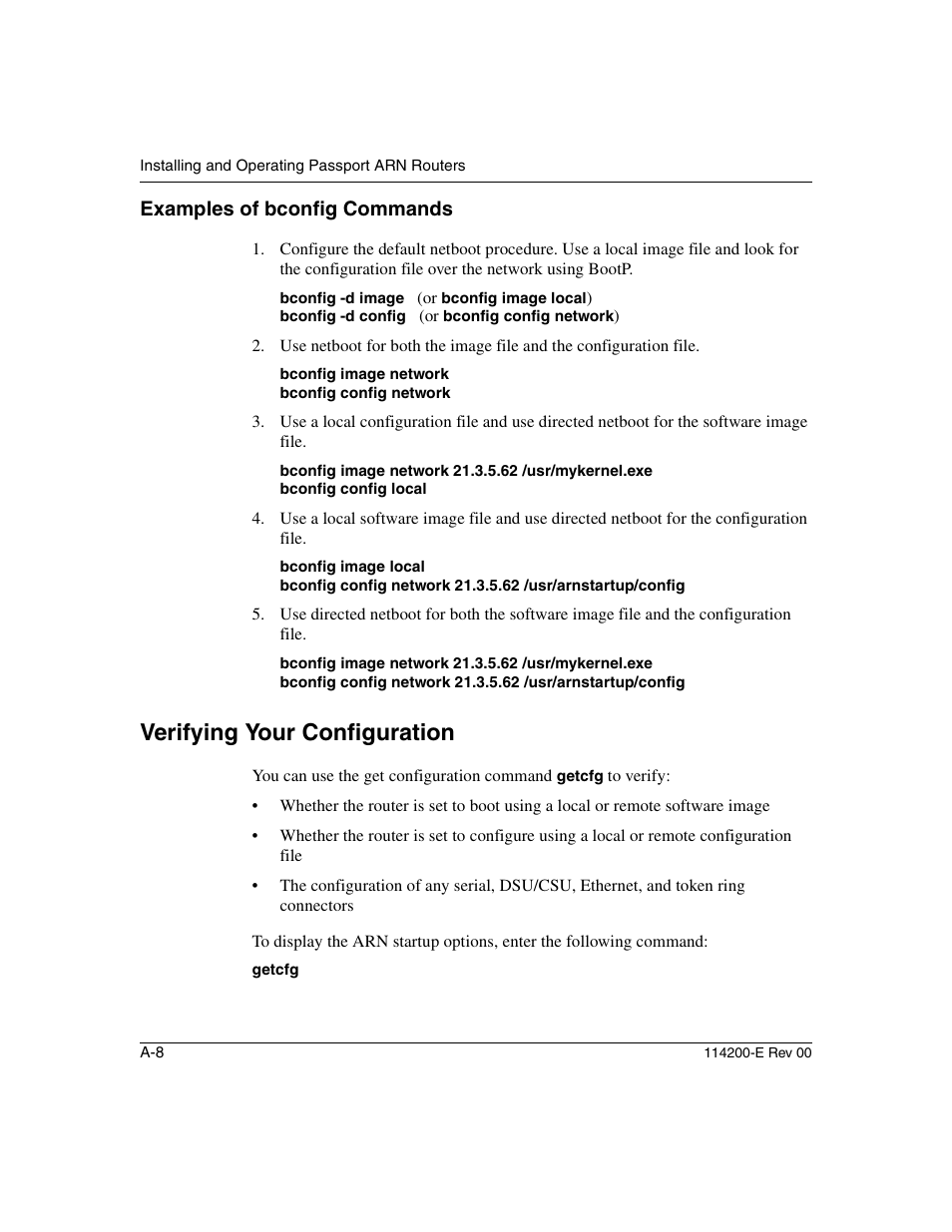 Examples of bconfig commands, Verifying your configuration | Nortel Networks Passport ARN Routers User Manual | Page 104 / 166