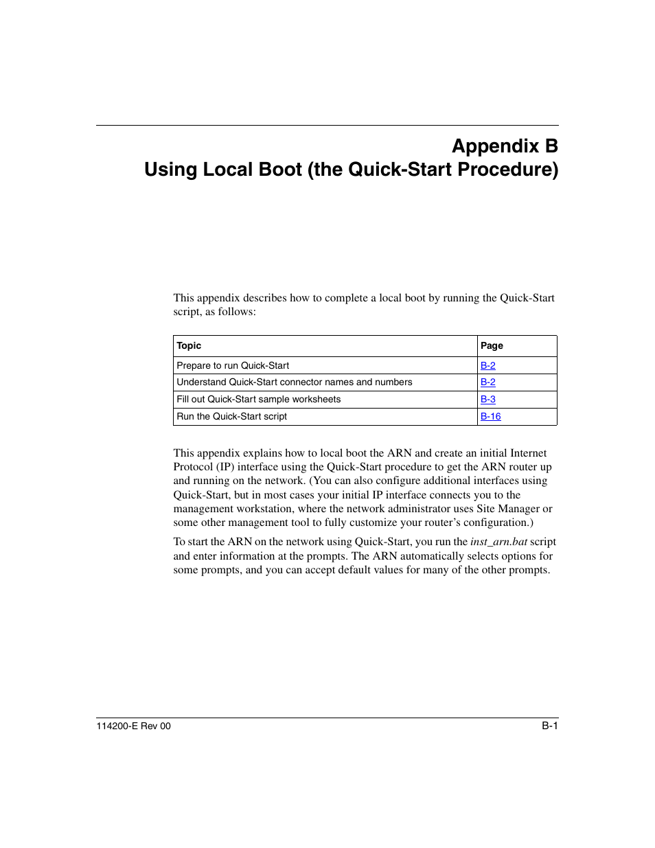 Using local boot (the quick-start procedure), Appendix b, Appendix b, ent | Nortel Networks Passport ARN Routers User Manual | Page 107 / 166
