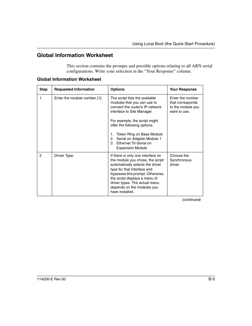 Global information worksheet | Nortel Networks Passport ARN Routers User Manual | Page 111 / 166