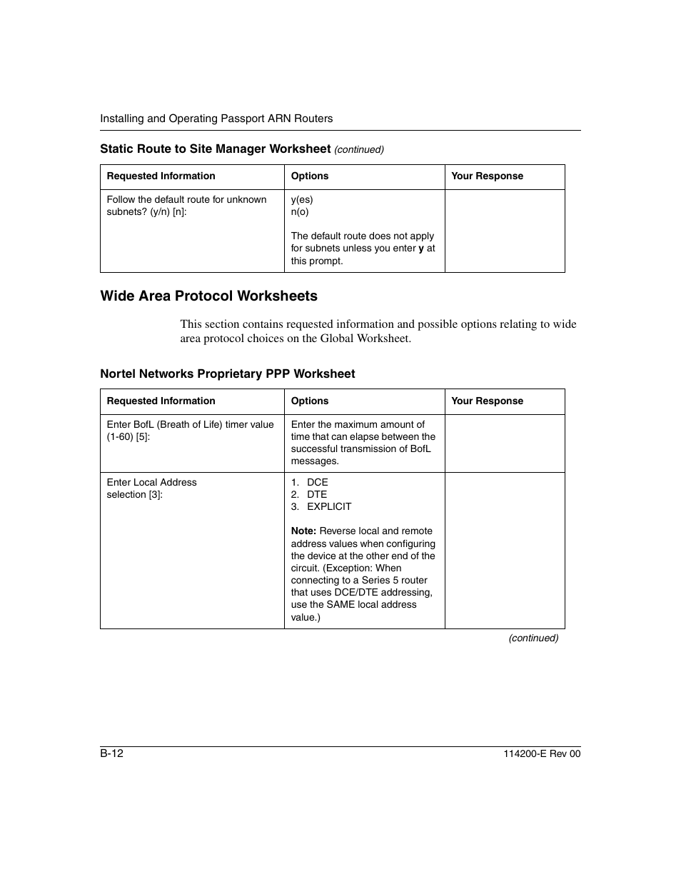 Wide area protocol worksheets | Nortel Networks Passport ARN Routers User Manual | Page 118 / 166