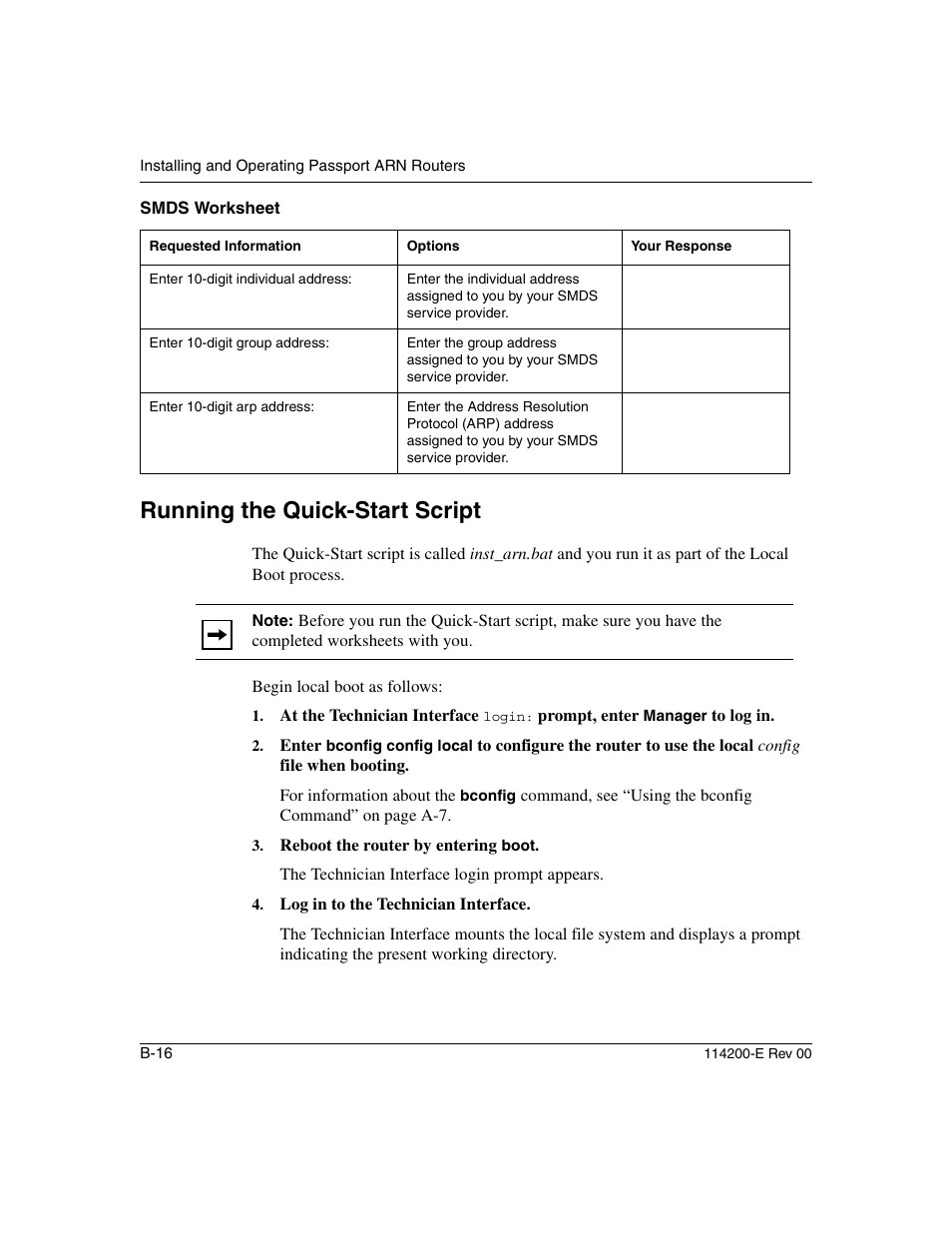 Running the quick-start script, B-16 | Nortel Networks Passport ARN Routers User Manual | Page 122 / 166