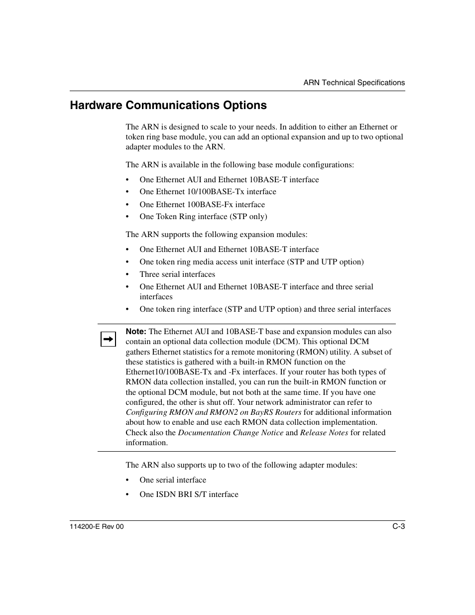 Hardware communications options | Nortel Networks Passport ARN Routers User Manual | Page 127 / 166