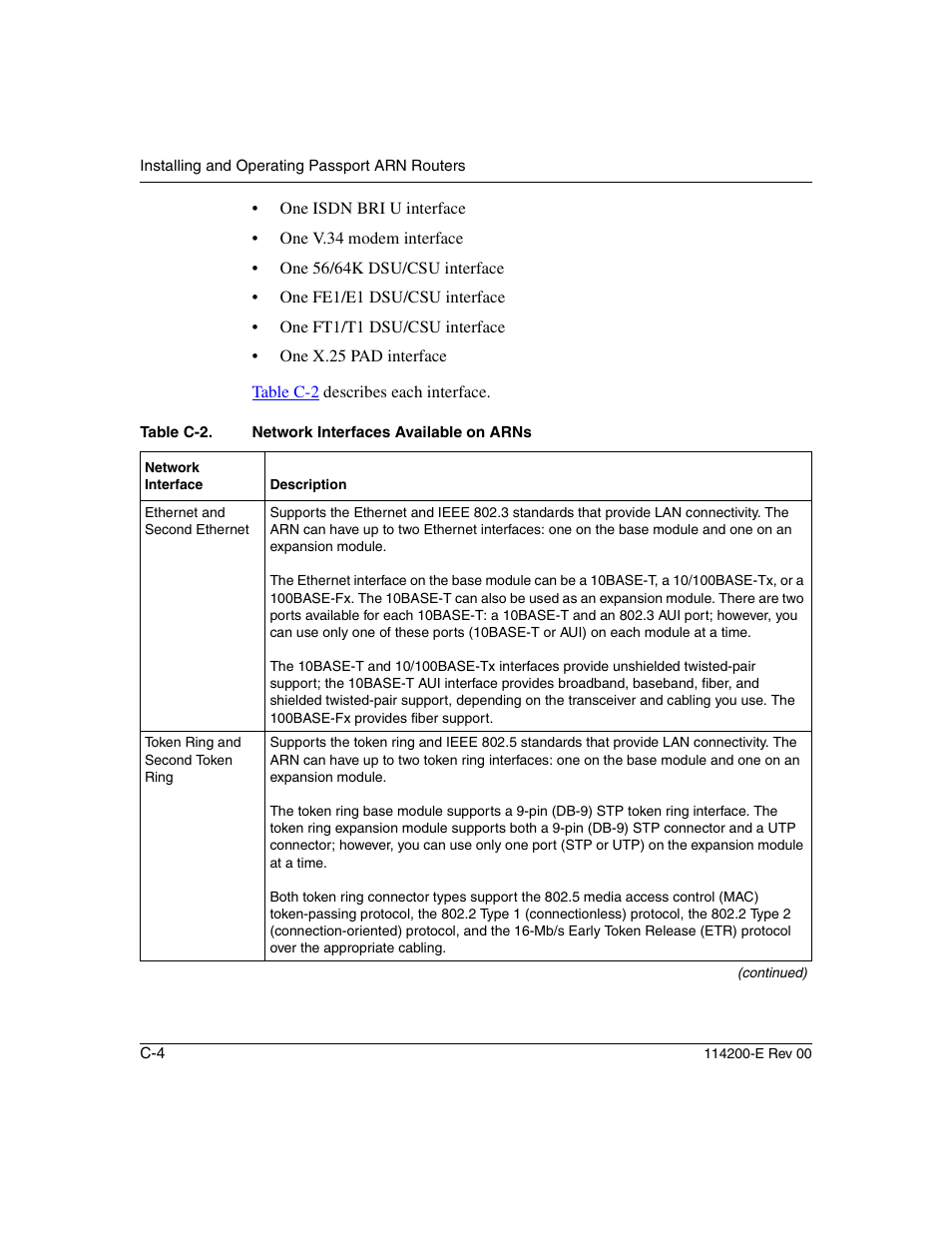 Table c-2 | Nortel Networks Passport ARN Routers User Manual | Page 128 / 166
