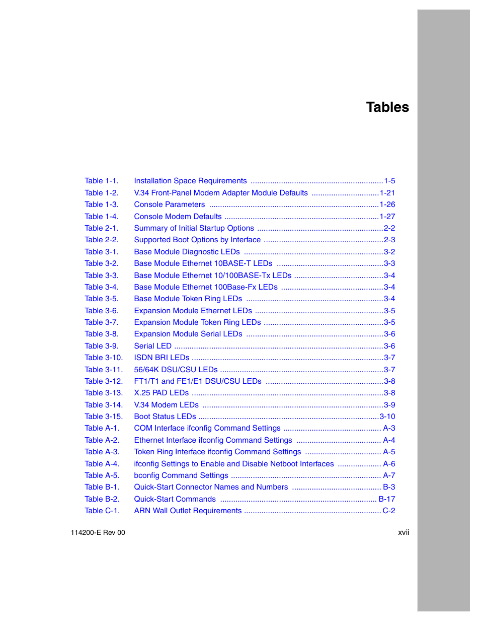 Tables | Nortel Networks Passport ARN Routers User Manual | Page 17 / 166