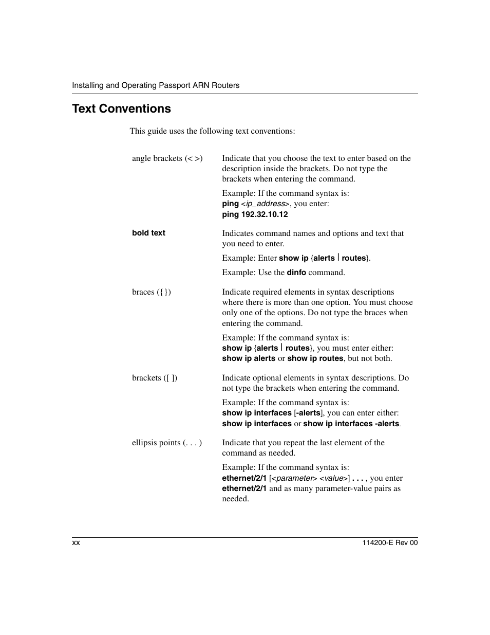 Text conventions | Nortel Networks Passport ARN Routers User Manual | Page 20 / 166