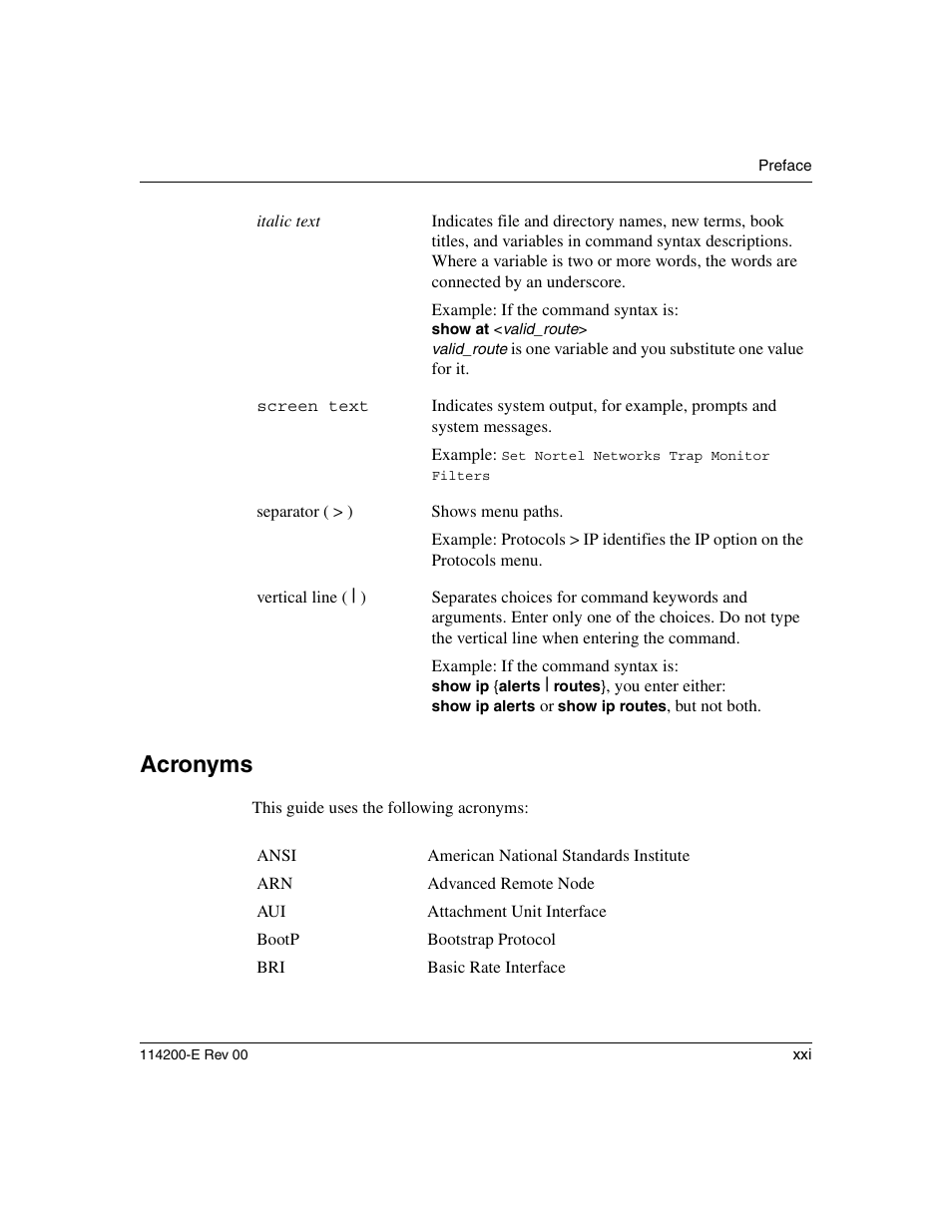 Acronyms | Nortel Networks Passport ARN Routers User Manual | Page 21 / 166