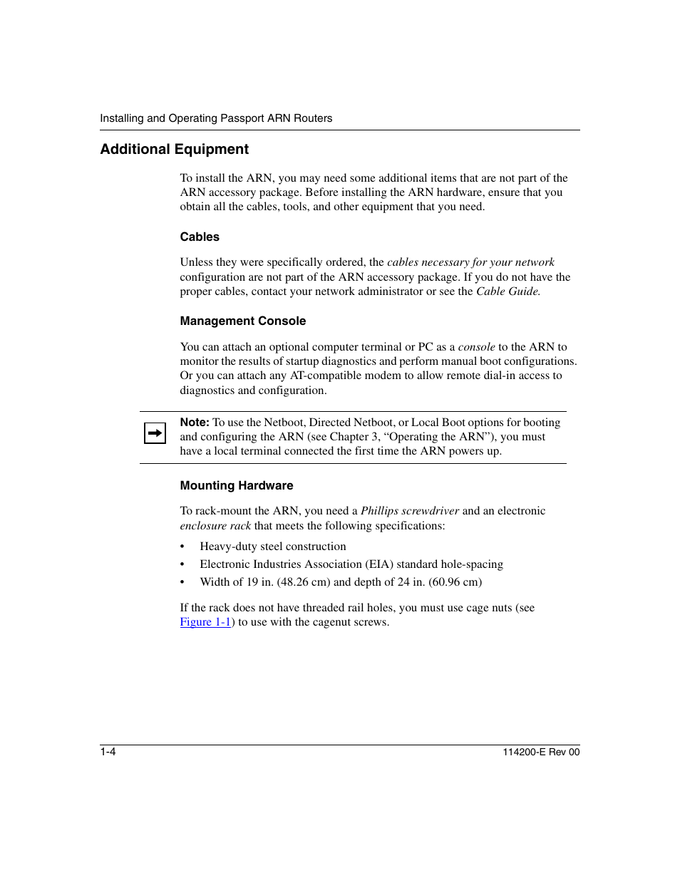 Additional equipment, Cables, Management console | Mounting hardware, Additional equipment -4, Cables -4, Management console -4, Mounting hardware -4 | Nortel Networks Passport ARN Routers User Manual | Page 28 / 166