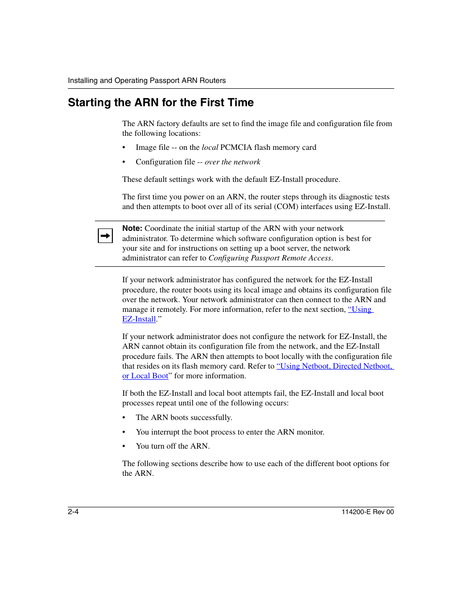 Starting the arn for the first time, Starting the arn for the first time -4 | Nortel Networks Passport ARN Routers User Manual | Page 60 / 166