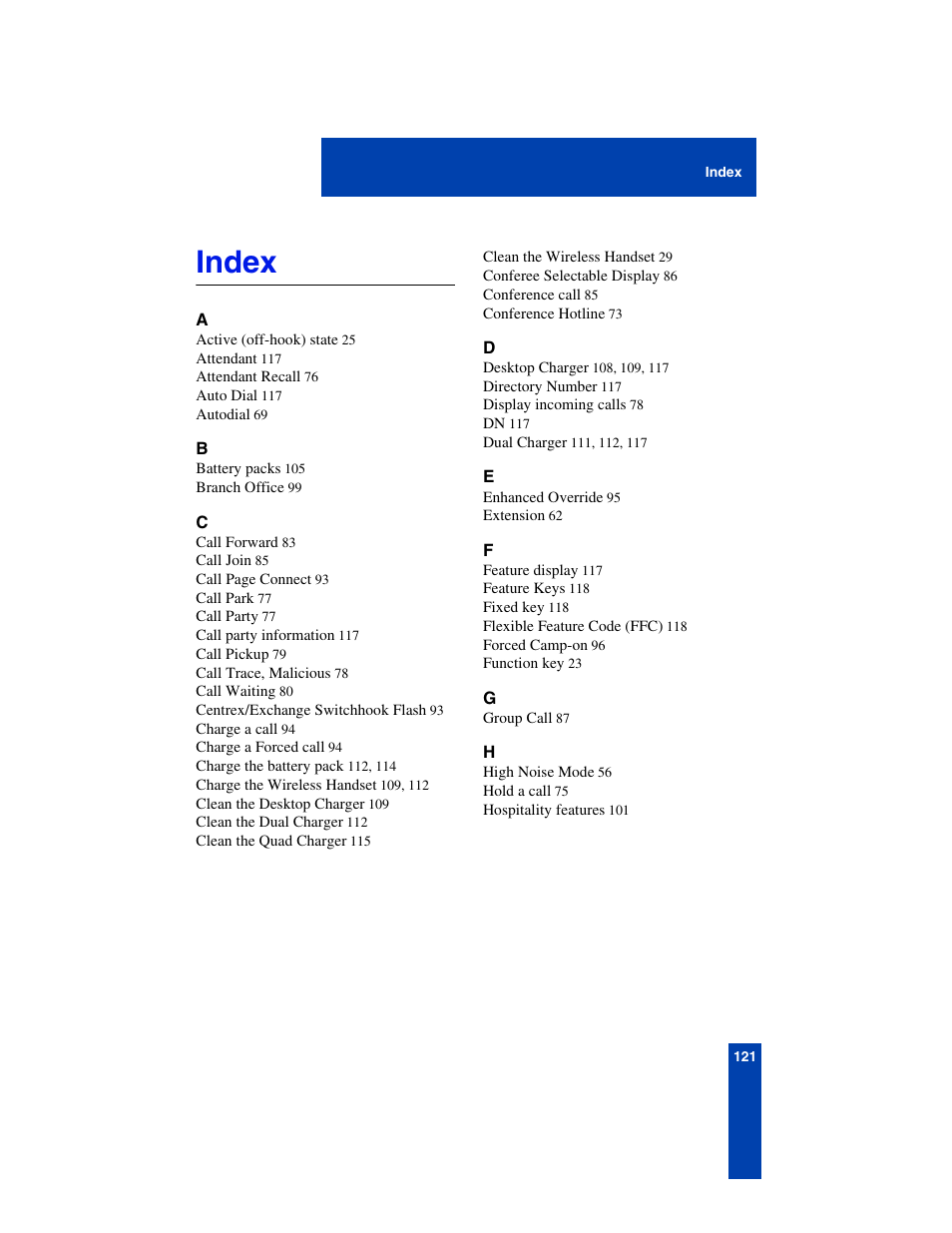 Index | Nortel Networks 6140 User Manual | Page 121 / 126