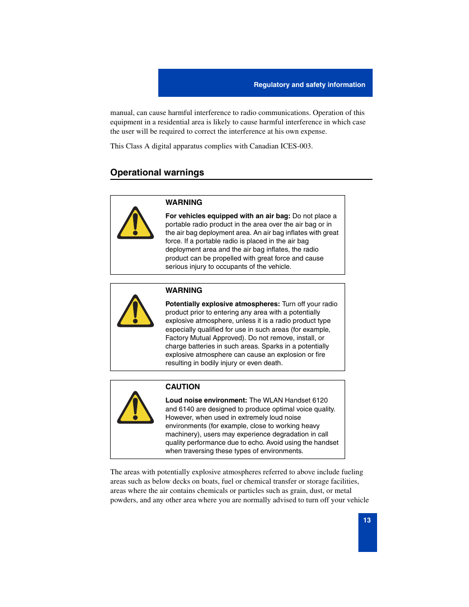 Operational warnings, Operational warnings 13 | Nortel Networks 6140 User Manual | Page 13 / 126