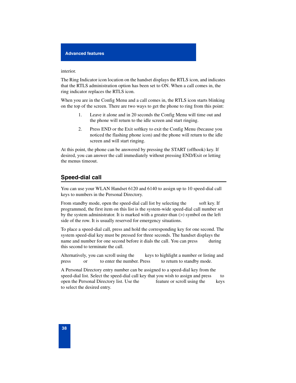 Speed-dial call, Speed-dial call 38 | Nortel Networks 6140 User Manual | Page 38 / 126