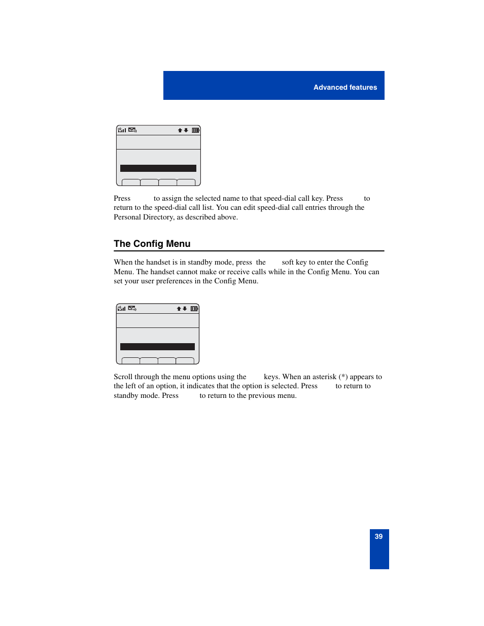 The config menu, The config menu 39 | Nortel Networks 6140 User Manual | Page 39 / 126