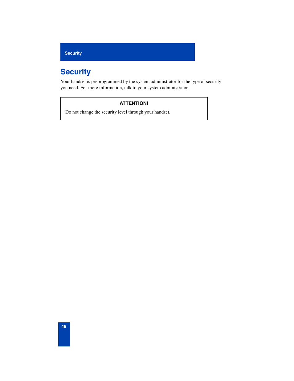 Security, Security 46 | Nortel Networks 6140 User Manual | Page 46 / 126