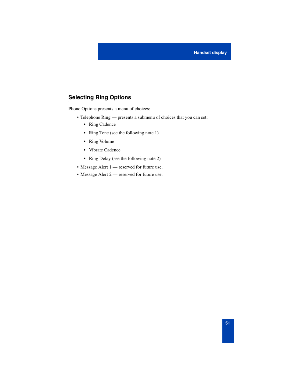 Selecting ring options, Selecting ring options 51 | Nortel Networks 6140 User Manual | Page 51 / 126