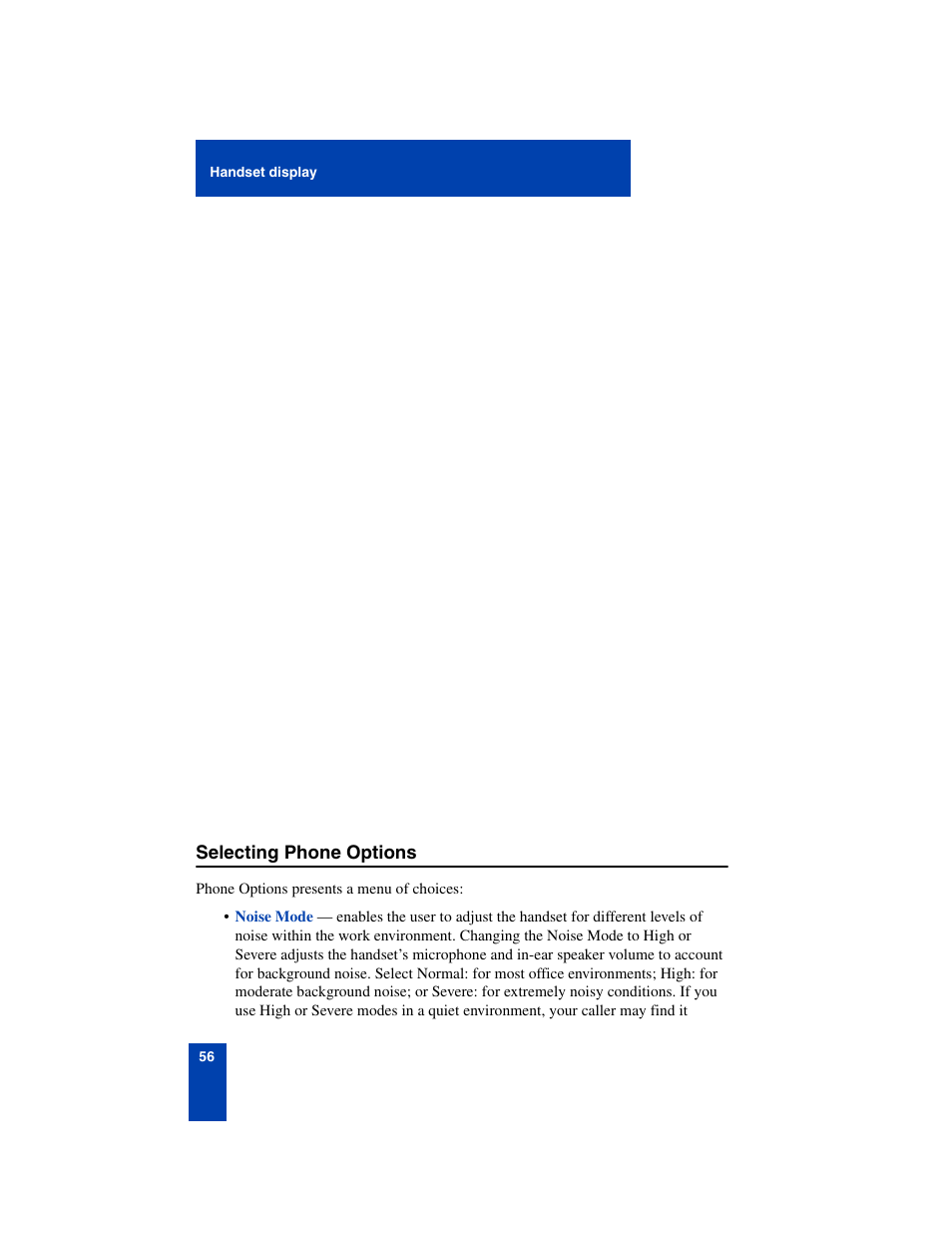 Selecting phone options, Selecting phone options 56 | Nortel Networks 6140 User Manual | Page 56 / 126