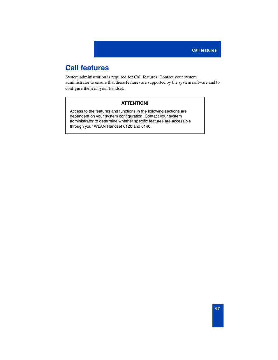 Call features, Call features 67 | Nortel Networks 6140 User Manual | Page 67 / 126