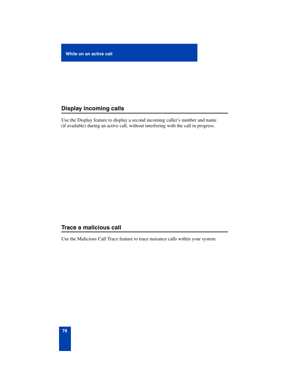 Display incoming calls, Trace a malicious call | Nortel Networks 6140 User Manual | Page 78 / 126