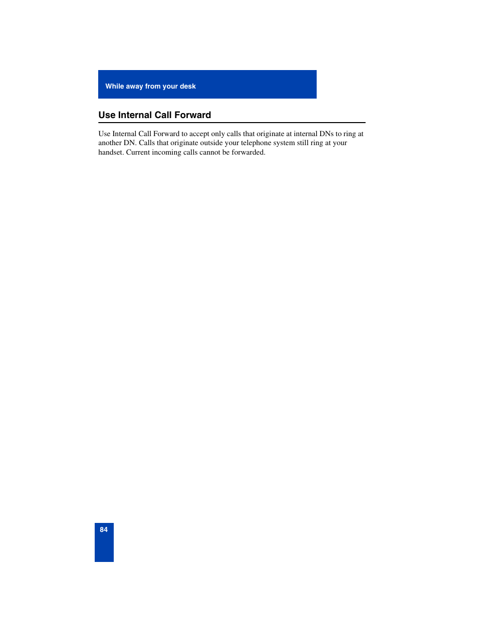 Use internal call forward, Use internal call forward 84 | Nortel Networks 6140 User Manual | Page 84 / 126