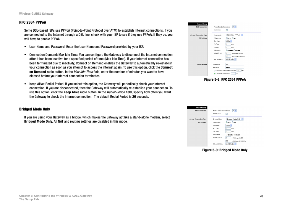 Figure 5-8: rfc 2364 pppoa, Figure 5-9: bridged mode only | Nortel Networks WAG54G User Manual | Page 27 / 100