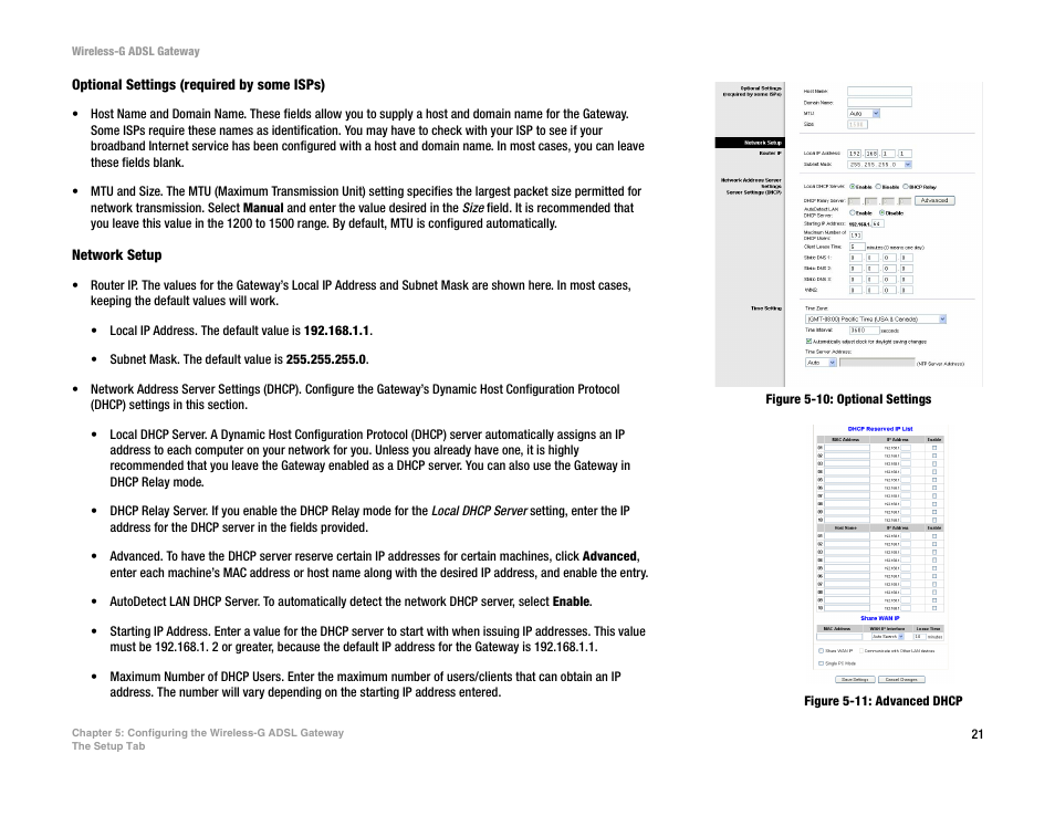 Figure 5-10: optional settings, Figure 5-11: advanced dhcp | Nortel Networks WAG54G User Manual | Page 28 / 100