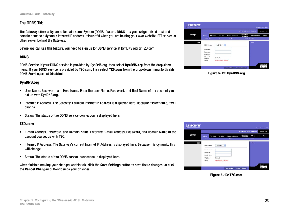 Figure 5-12: dyndns.org, Figure 5-13: tzo.com | Nortel Networks WAG54G User Manual | Page 30 / 100