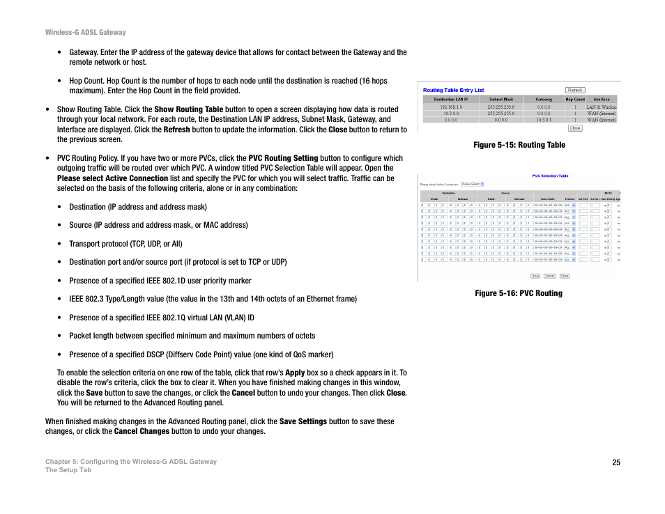 Figure 5-15: routing table, Figure 5-16: pvc routing | Nortel Networks WAG54G User Manual | Page 32 / 100