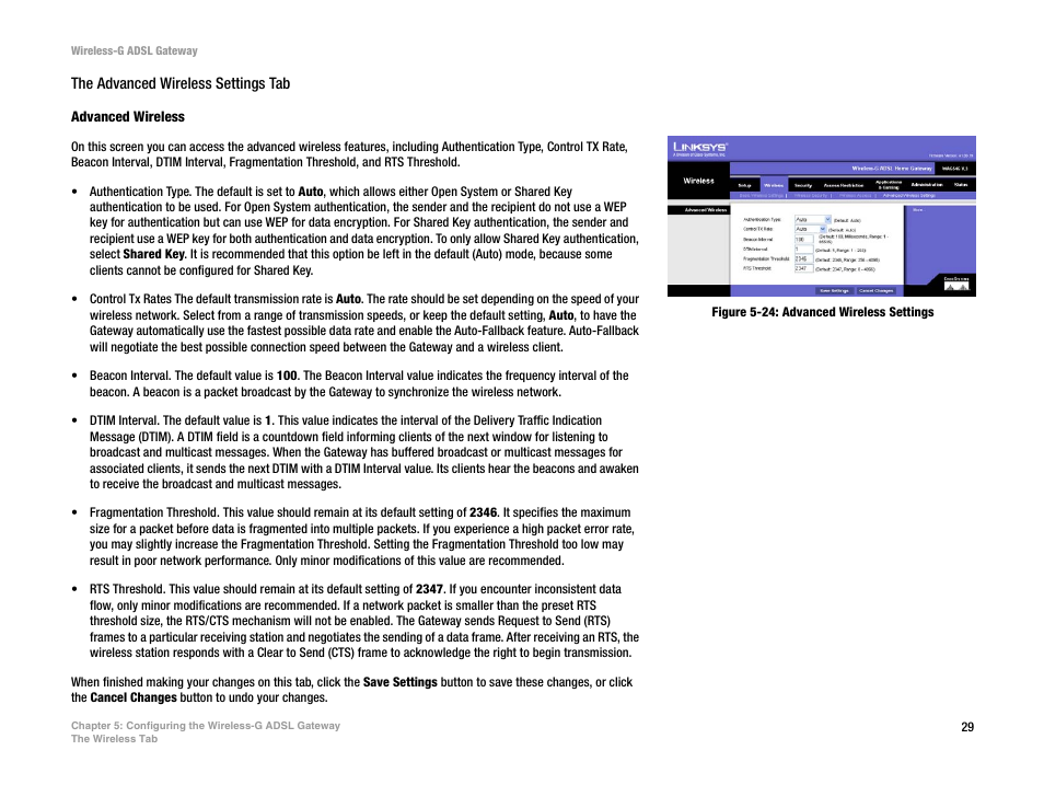 Figure 5-24: advanced wireless settings | Nortel Networks WAG54G User Manual | Page 36 / 100