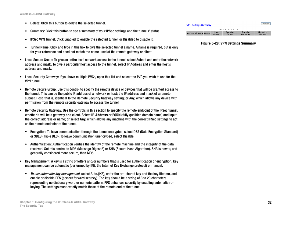 Figure 5-28: vpn settings summary | Nortel Networks WAG54G User Manual | Page 39 / 100