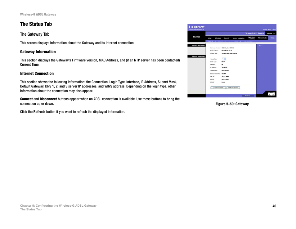 Figure 5-50: gateway, The status tab | Nortel Networks WAG54G User Manual | Page 53 / 100