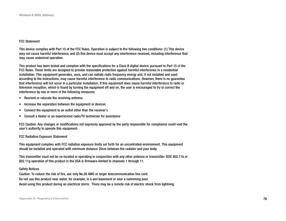 Appendix g: regulatory information | Nortel Networks WAG54G User Manual | Page 85 / 100