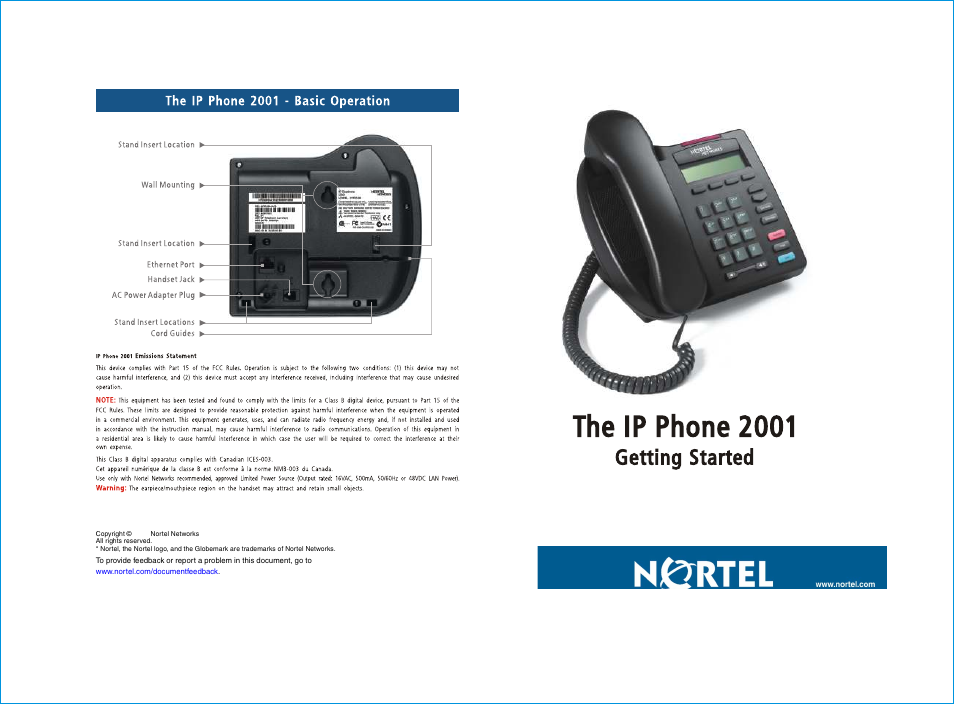 Nortel Networks IP Phone 8540 User Manual | 2 pages
