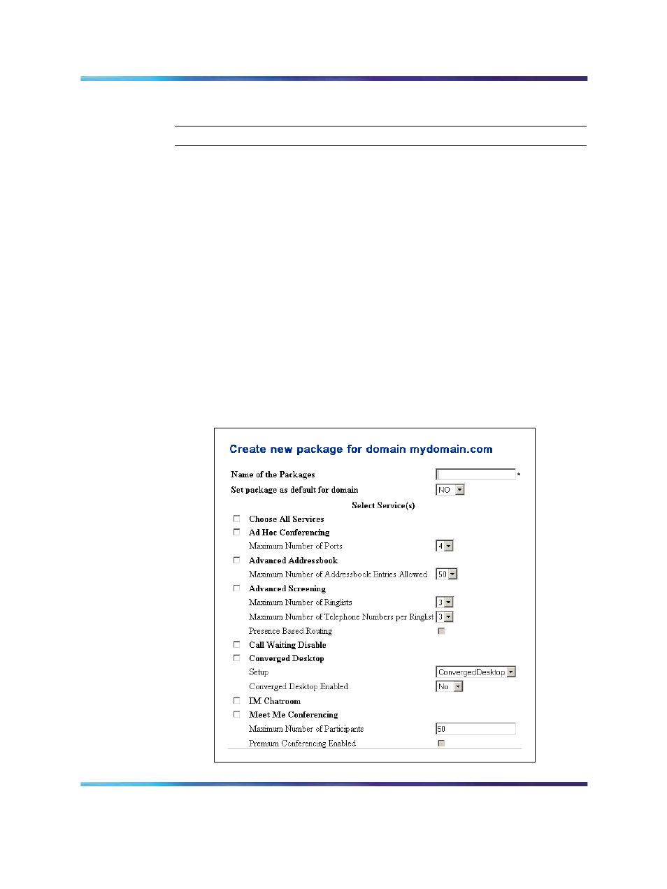 Figure 33 provisioning client: create new package, Procedure 7 configuring a service package, Procedure 7 | Configuring a service package | Nortel Networks NN43001-321 User Manual | Page 82 / 110