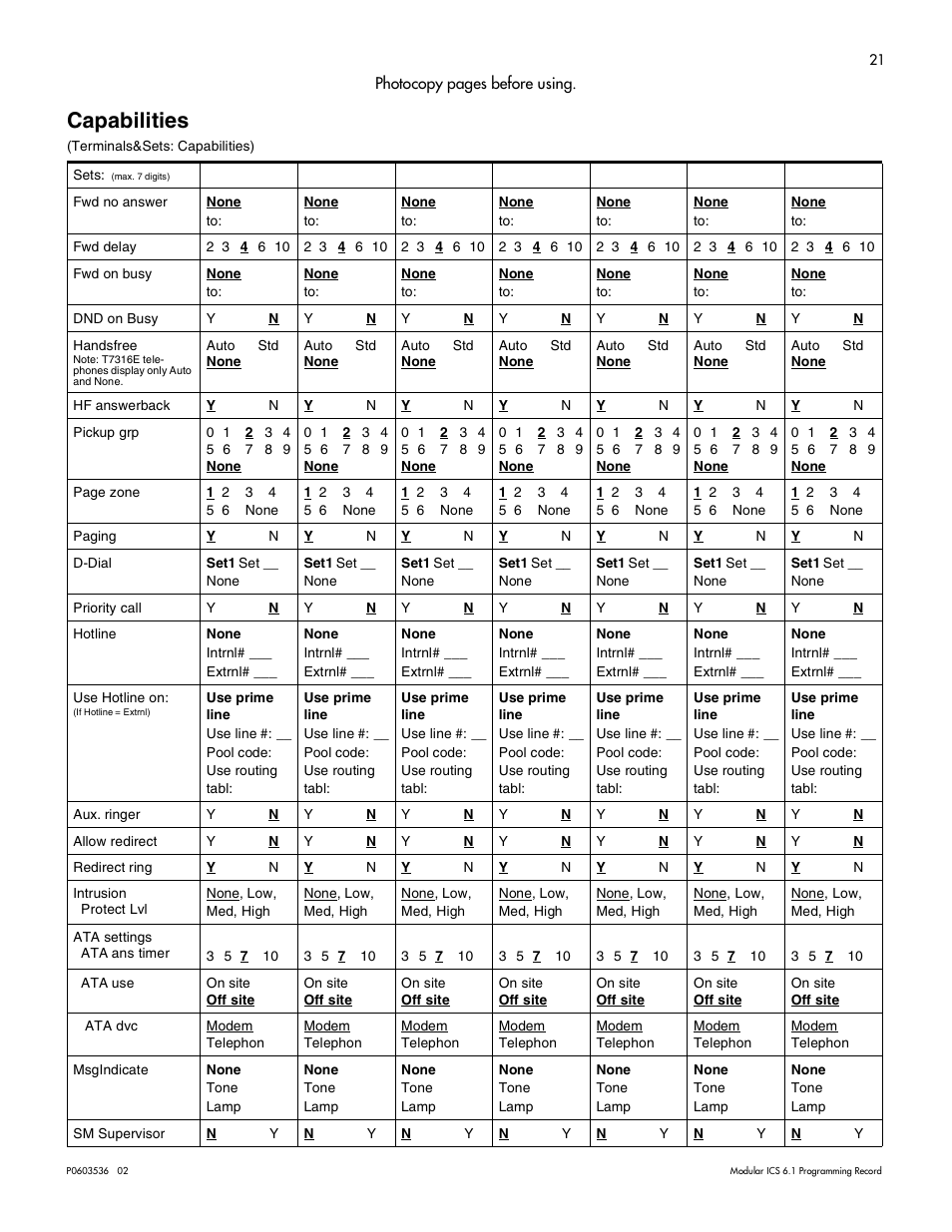 Capabilities, Capabilities 21 | Nortel Networks ICS 6.1 User Manual | Page 29 / 116