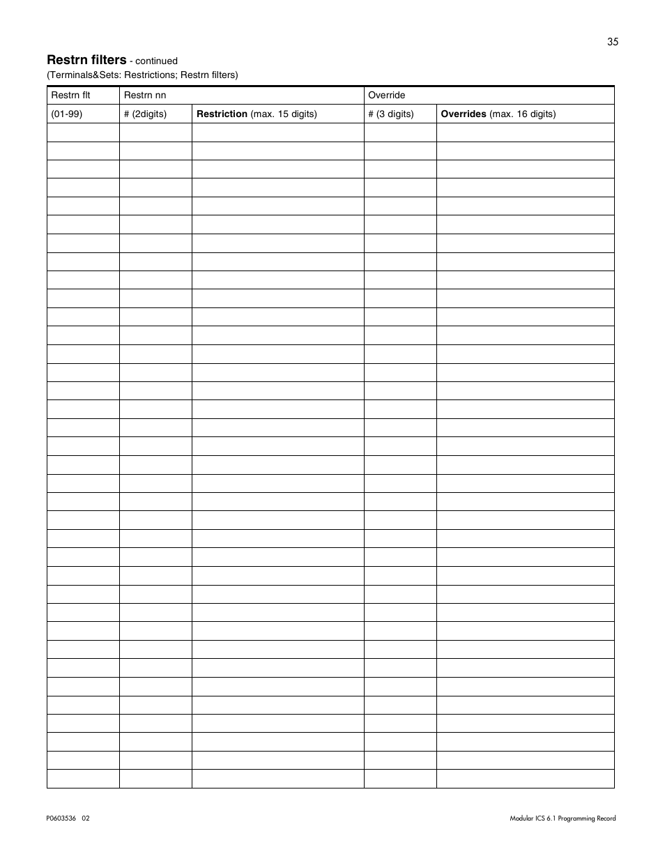 Restrn filters | Nortel Networks ICS 6.1 User Manual | Page 43 / 116