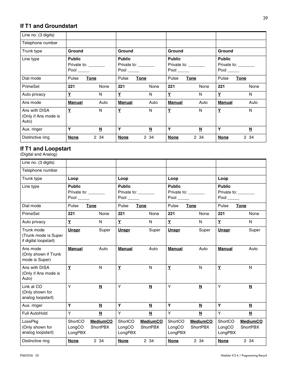 If t1 and groundstart, If t1 and loopstart, If t1 and groundstart 39 if t1 and loopstart 39 | If t1 and groundstart if t1 and loopstart | Nortel Networks ICS 6.1 User Manual | Page 47 / 116
