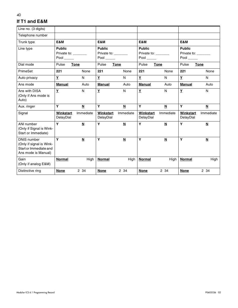 If t1 and e&m, If t1 and e&m 40 | Nortel Networks ICS 6.1 User Manual | Page 48 / 116